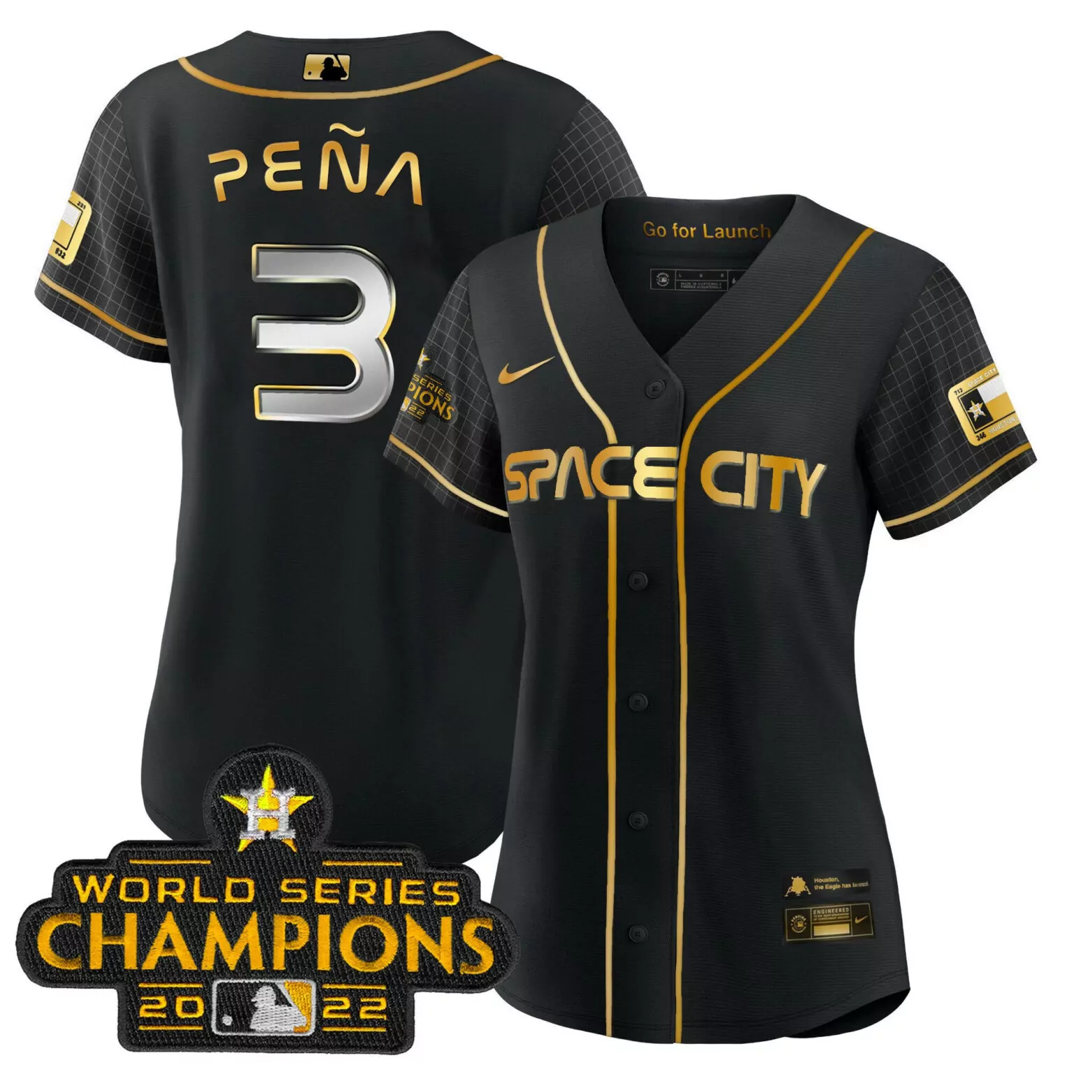 Jeremy Pena 3 Space City Jersey Black World Series Champions 2022 Houston Astros Star