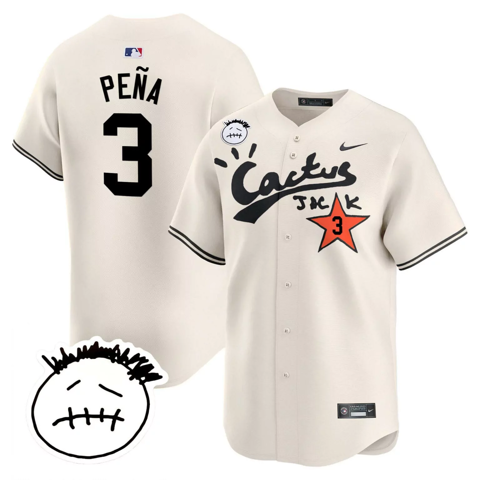 Jeremy Pena 3 Houston Astros Jersey Cream Cactus Jack Men Black Orange v4 Stitched