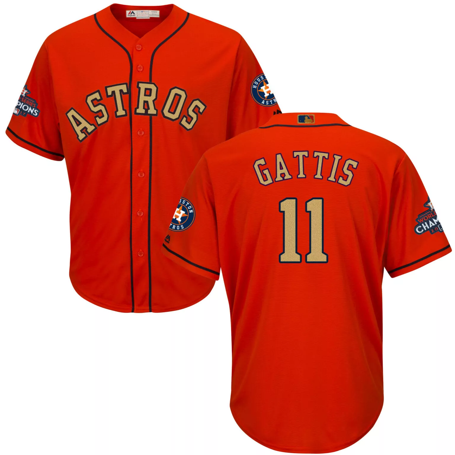 Evan Gattis 11 Astros Jersey Orange Men Navy Yellow Cool Base