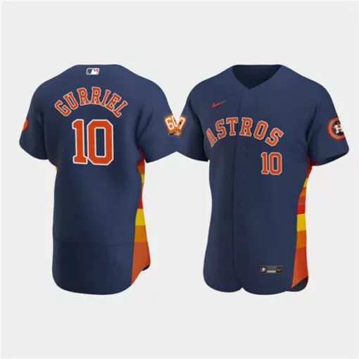 Yuli Gurriel 10 Astros Jersey Navy 60th Anniversary Men Split Design Orange Yellow