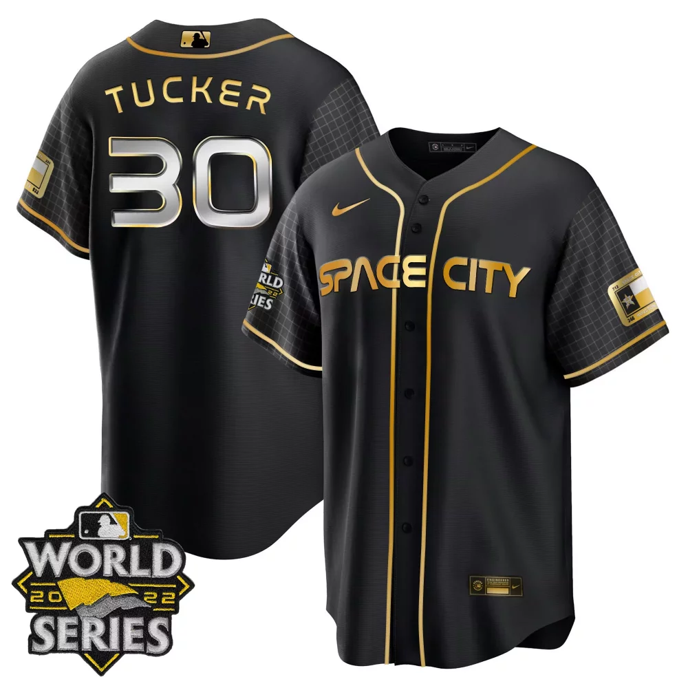 Kyle Tucker 30 Space City Jersey Black World Series 2022 Men Gold Cool Base All Stitched
