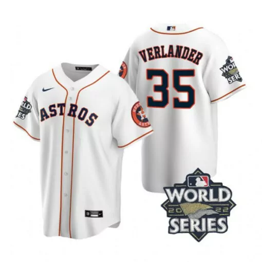 Justin Verlander 35 Astros Jersey White World Series 2022 Men Navy Orange Cool Base