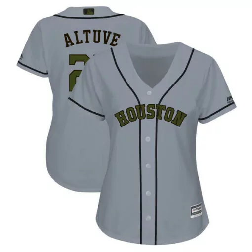 Jose Altuve 27 Houston Astros Jersey Gray Men Navy Blue Olive Green Cool Base