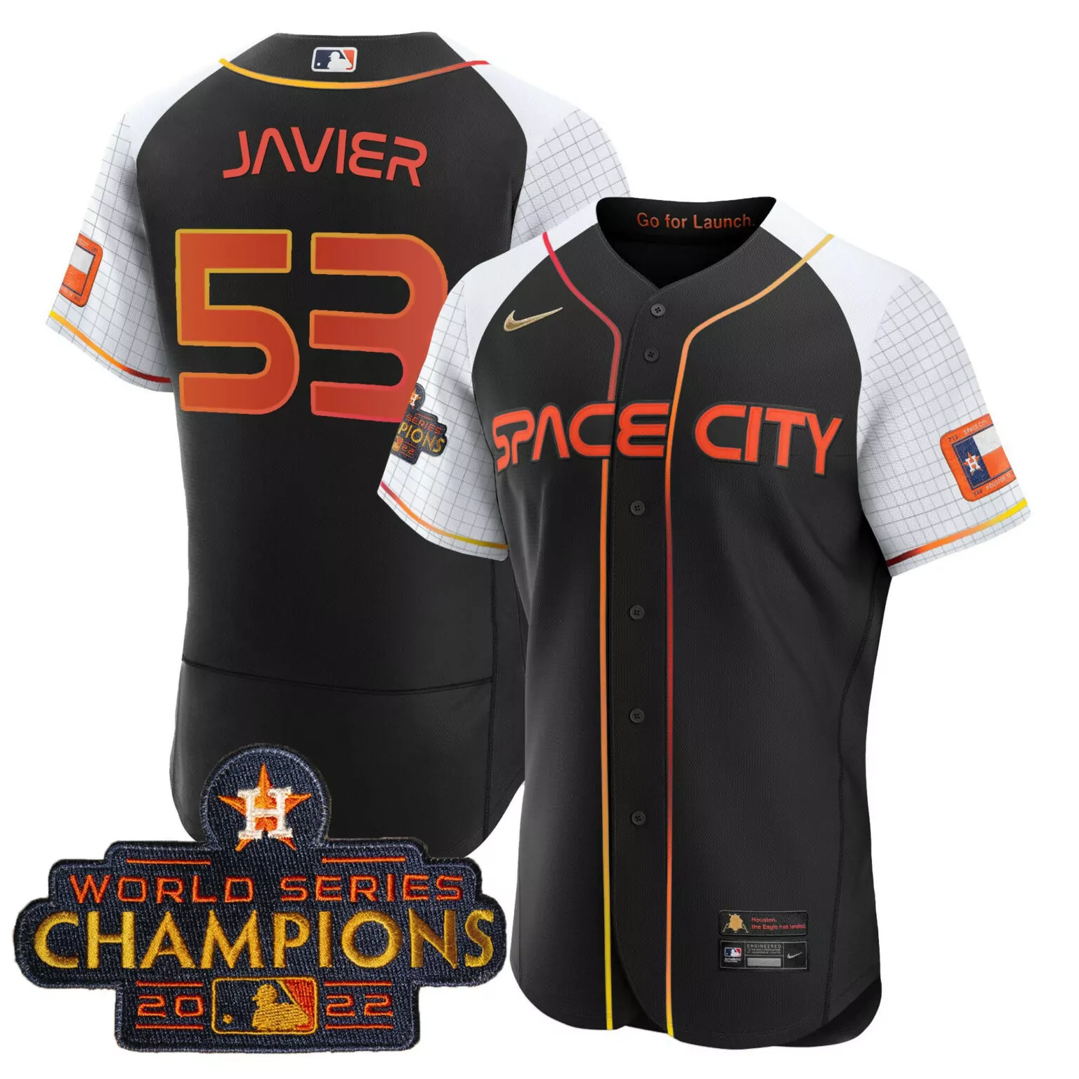 Cristian Javier 53 Houston Astros Jersey Black Space City World Series Champions 2022