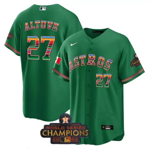 Jose Altuve 27 Astros Jersey Green World Series Champions 2022 Men Maroon Orange