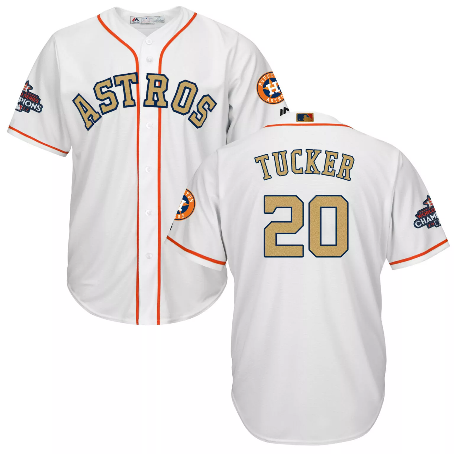 Kyle Tucker 20 Astros Jersey White World Series Champions 2022 Men Orange Navy Gold