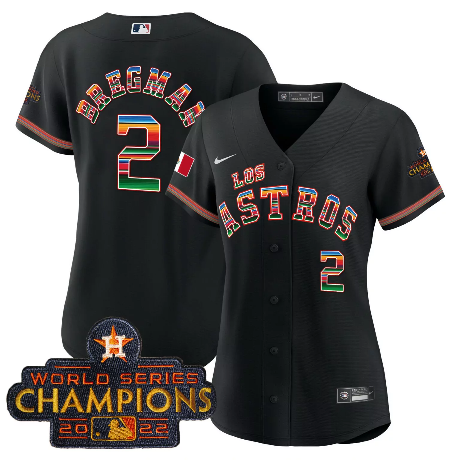 Alex Bregman 2 Los Astros Jersey Black World Series Champions 2022 Men Red Green