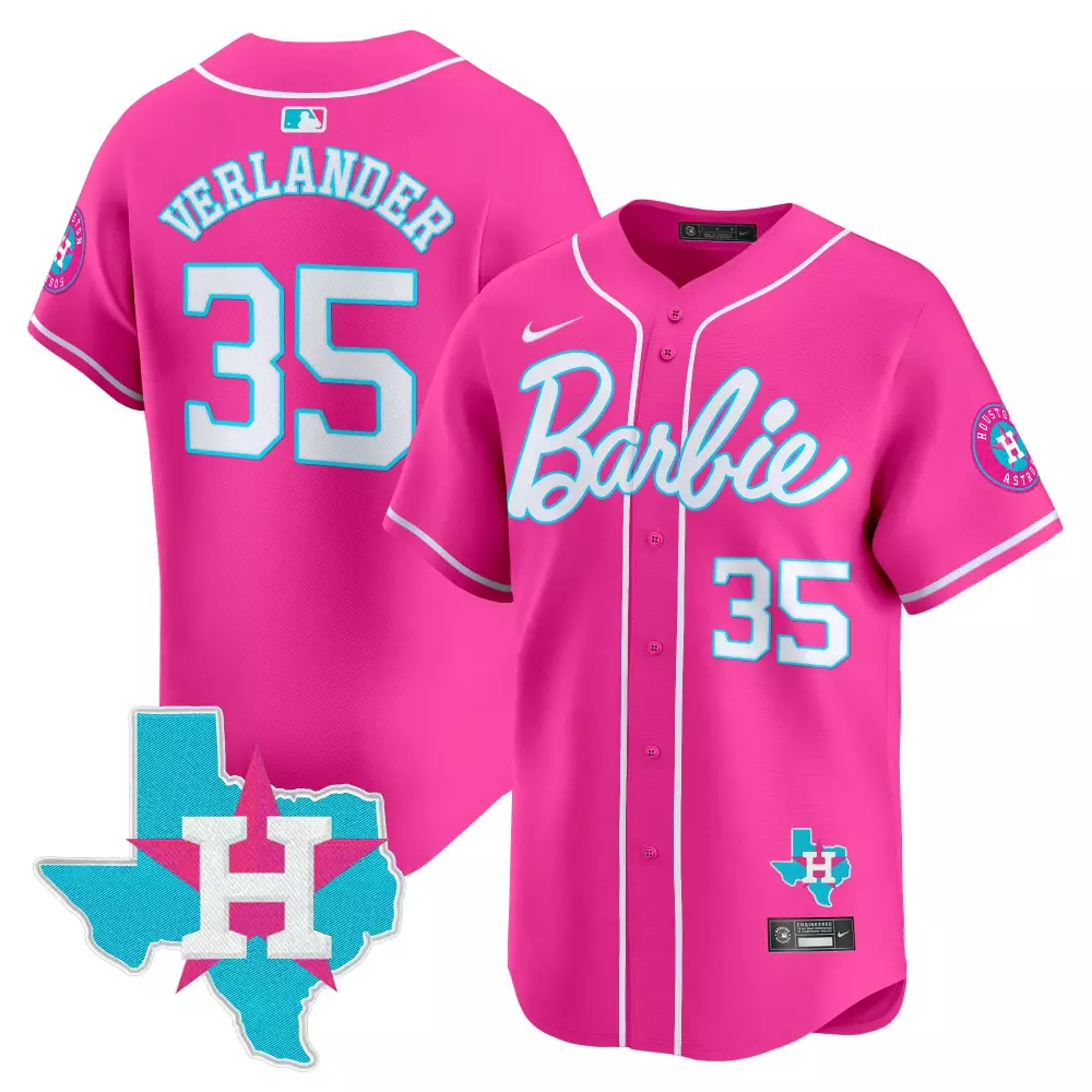 Justin Verlander 35 Jersey Pink Barbie Houston Astros Texas Men Alternate White Light Blue