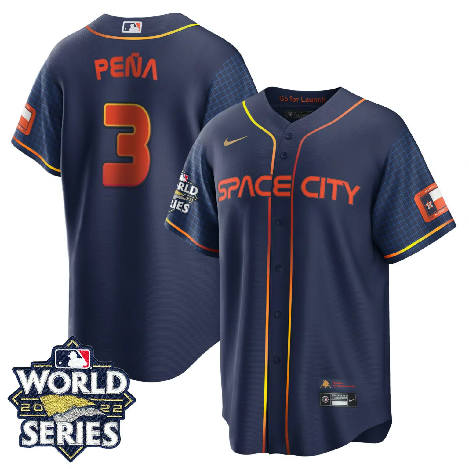 Jeremy Pena 3 Houston Astros Jersey Navy Space City World Series 2022 Men Split Design