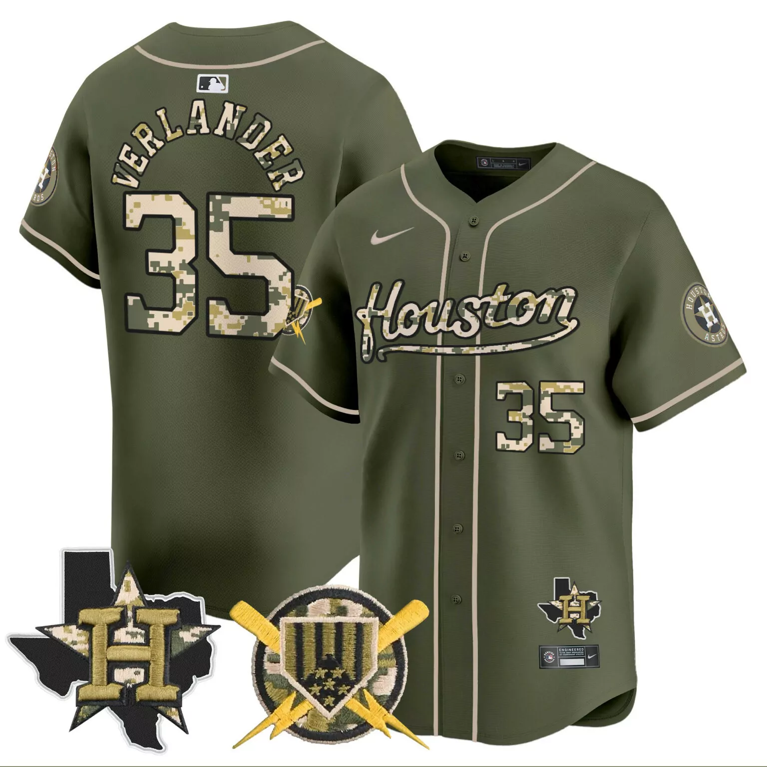 Justin Verlander 35 Jersey Olive Green Military Appreciation Houston Astros Texas