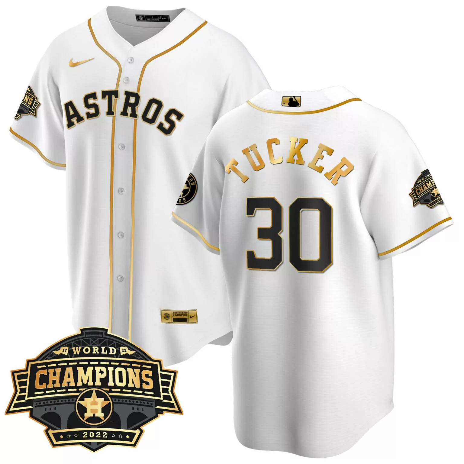 Kyle Tucker 30 Astros Jersey White World Series Champions 2022 Men Gold Black Cool