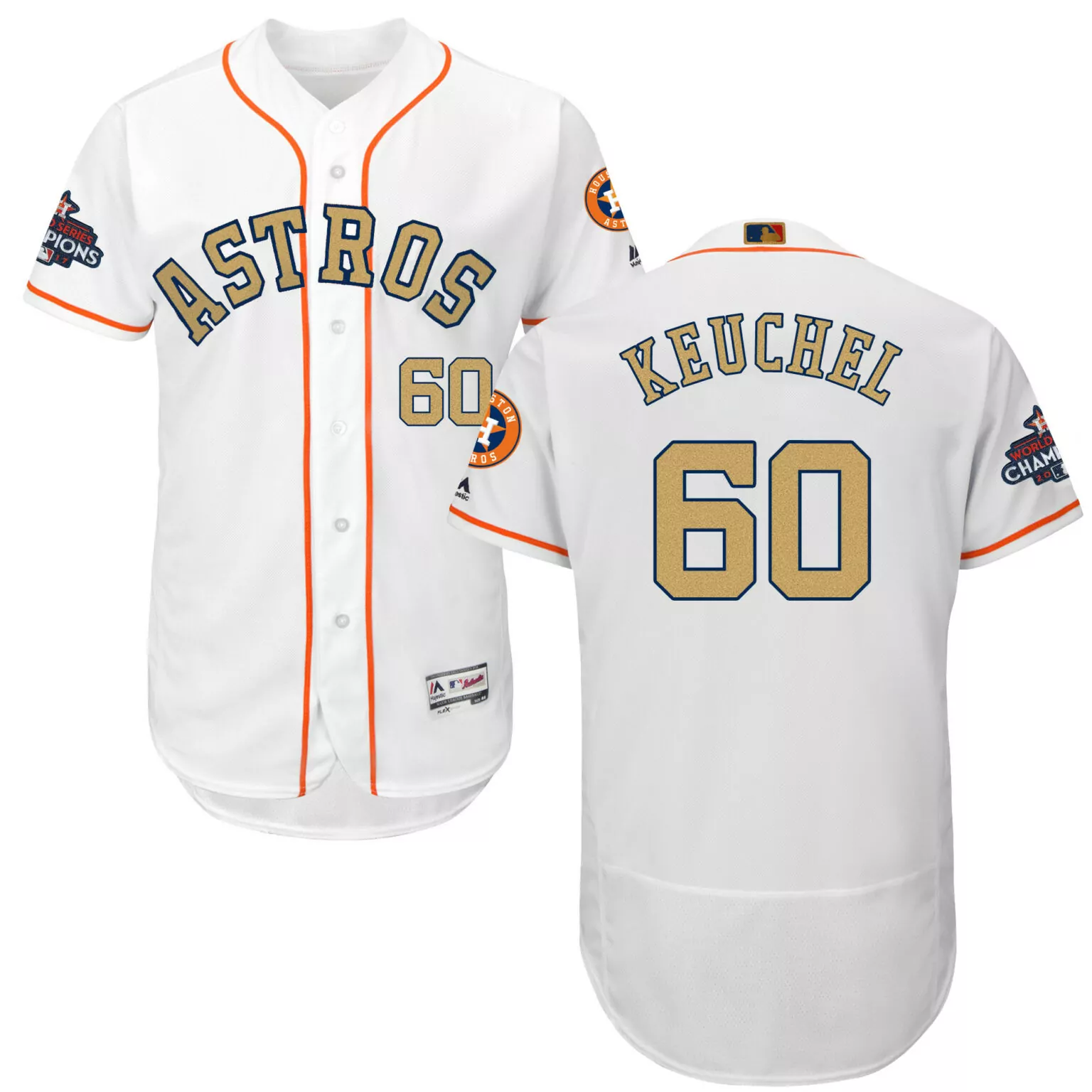 Keuchel Program 60 Astros Jersey White World Series Champions Men Orange Gold