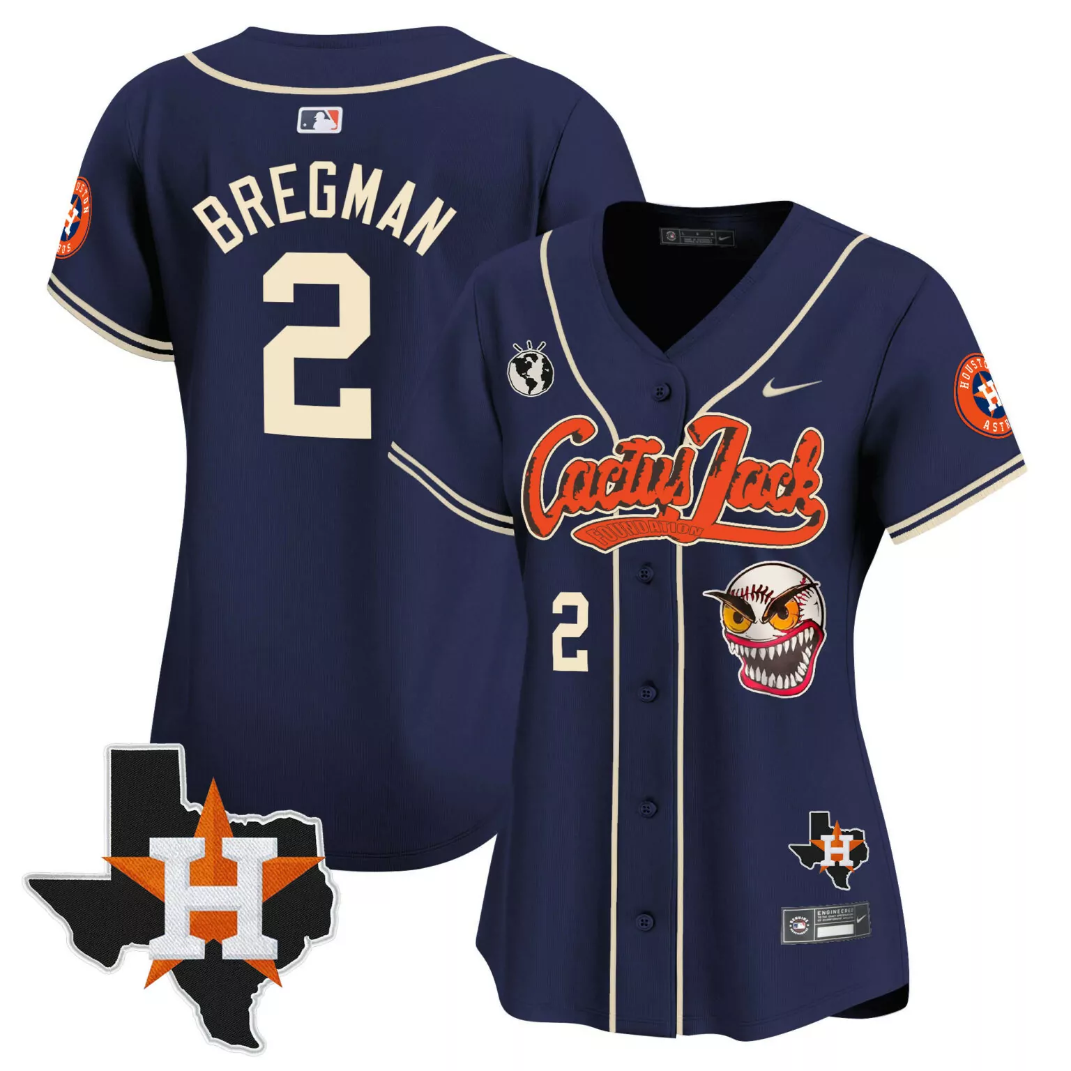 Alex Bregman 2 Houston Astros Jersey Navy Blue Cactus Jack Texas Map 2022 Women Cream