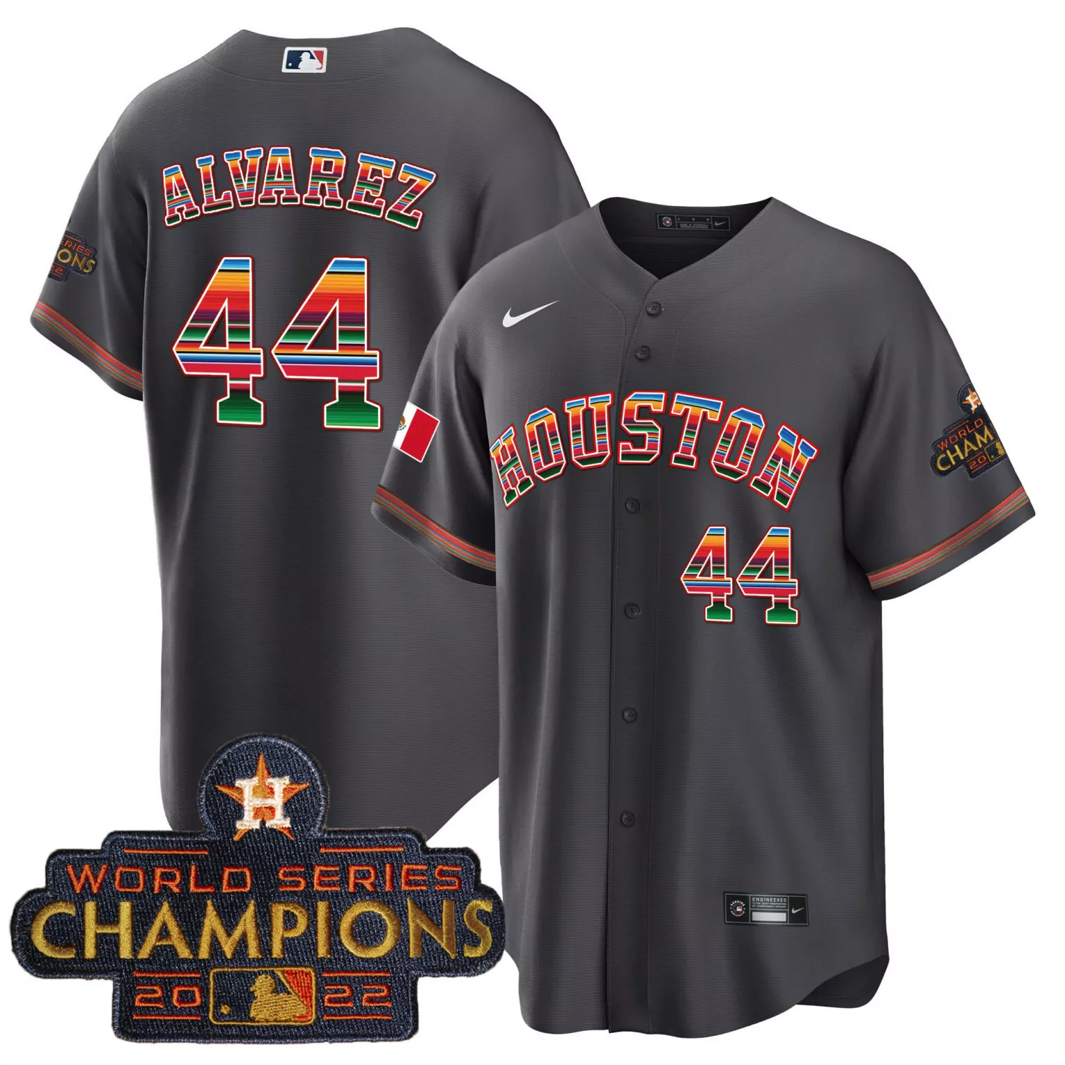 Yordan Alvarez 44 Houston Astros Jersey Charcoal World Series Champions 2022 Star