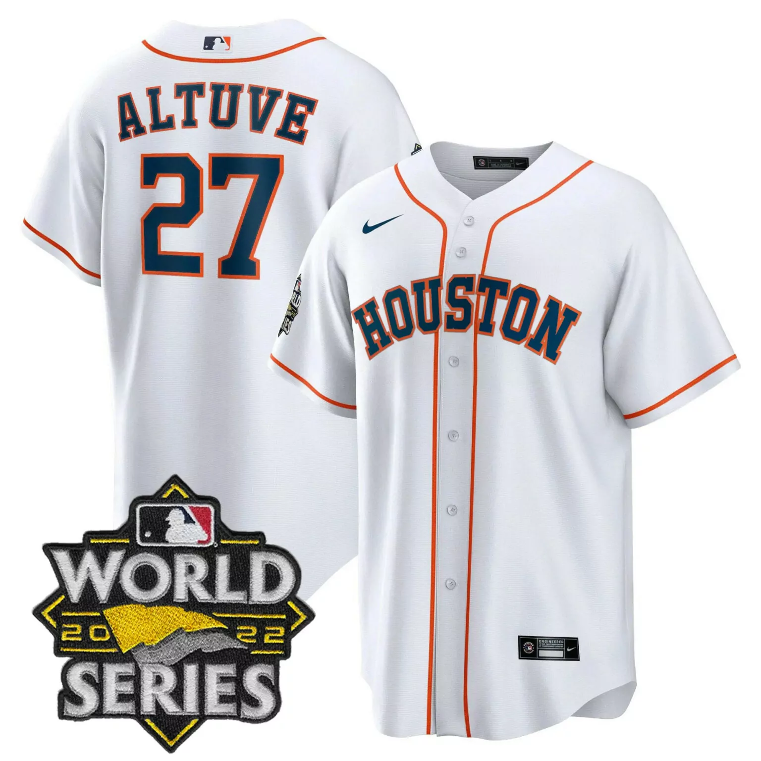 Jose Altuve 27 Houston Astros Jersey White World Series 2022 Men Orange Navy Cool