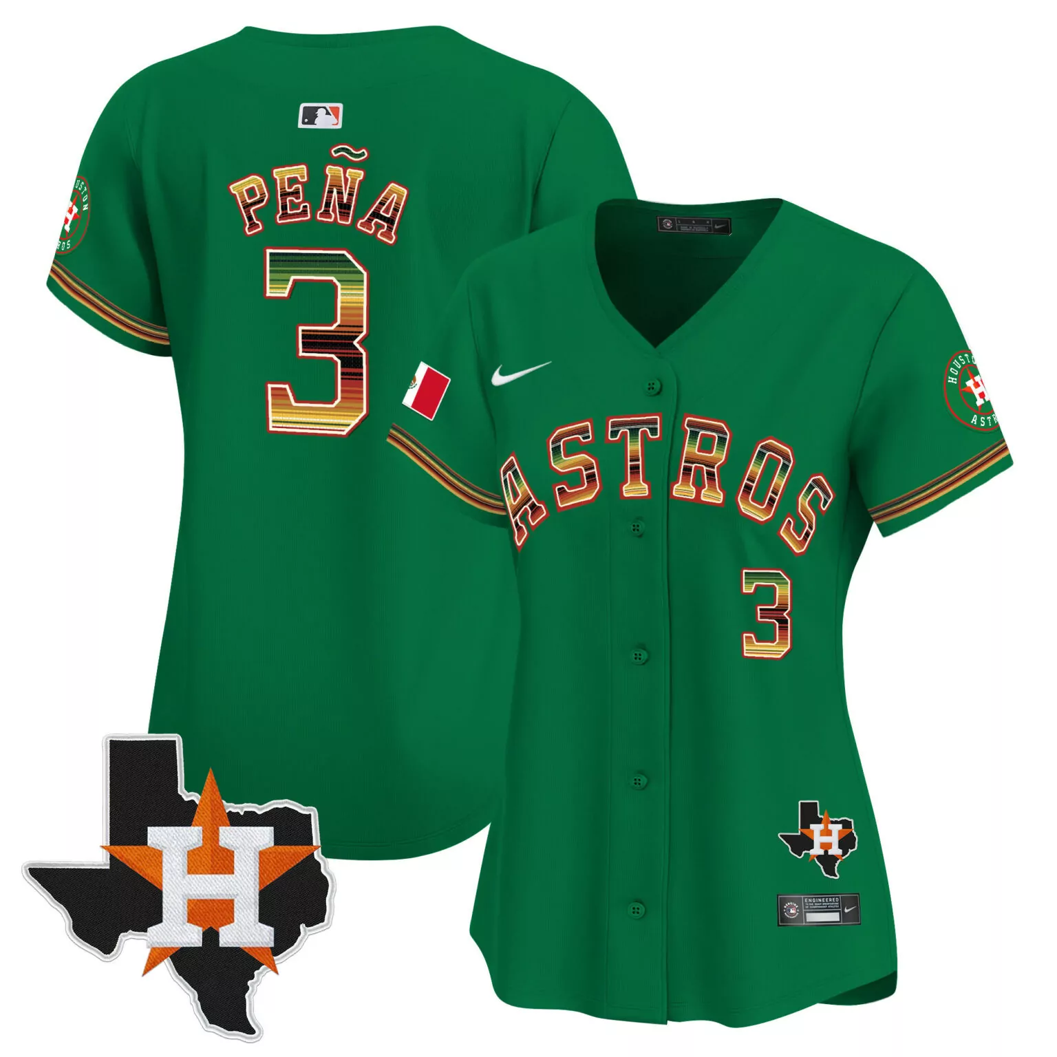 Jeremy Pena 3 Astros Jersey Green City Connect Houston Texas Women Split Design Orange