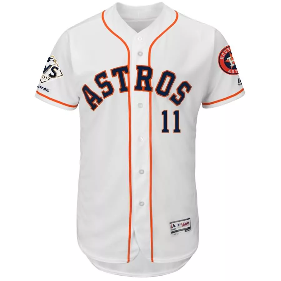 Alex 11 Houston Astros Jersey White 2017 World Series Champions Men Orange Navy Flex