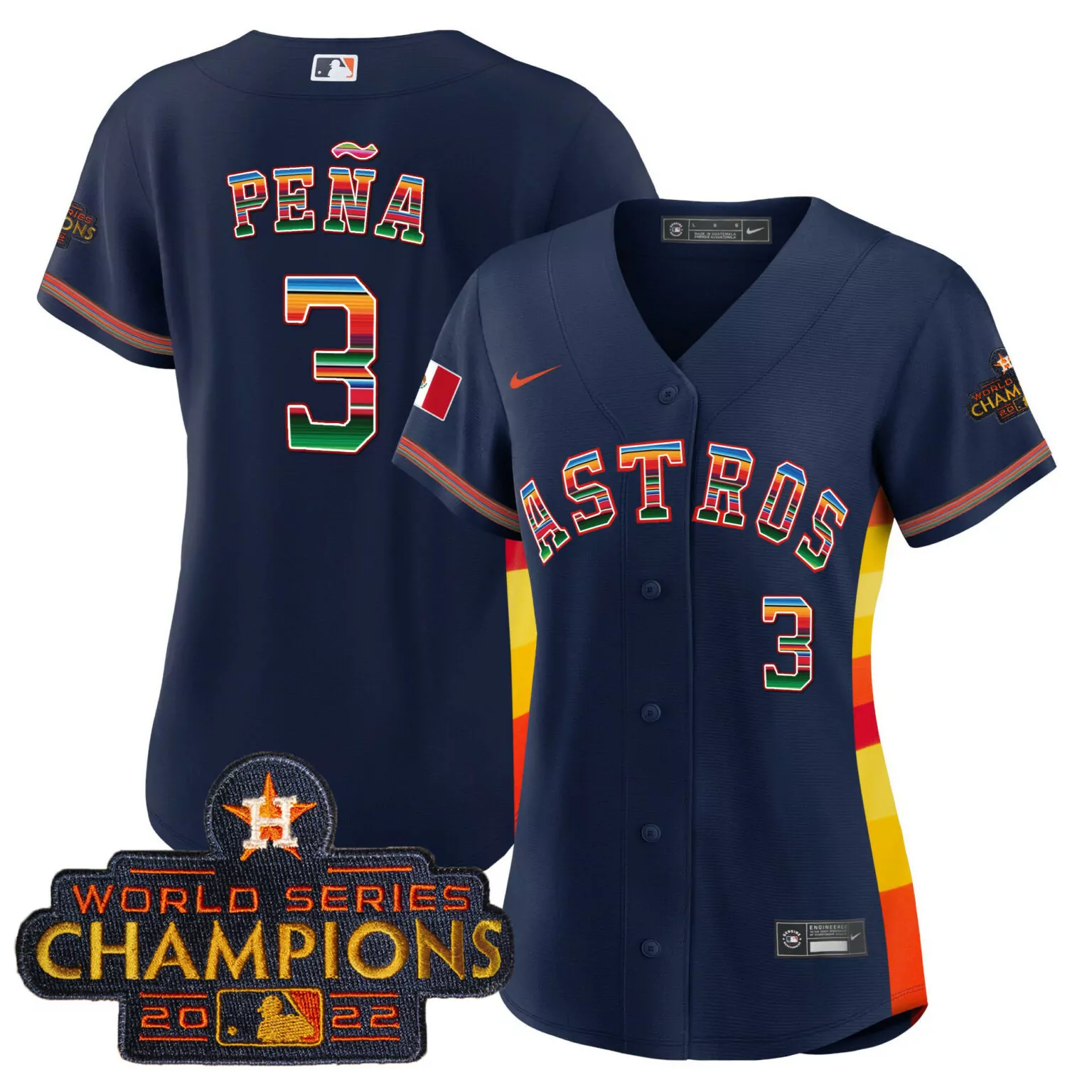 Jeremy Pena 3 Astros Jersey Navy World Series Champions 2022 Men Split Design Yellow