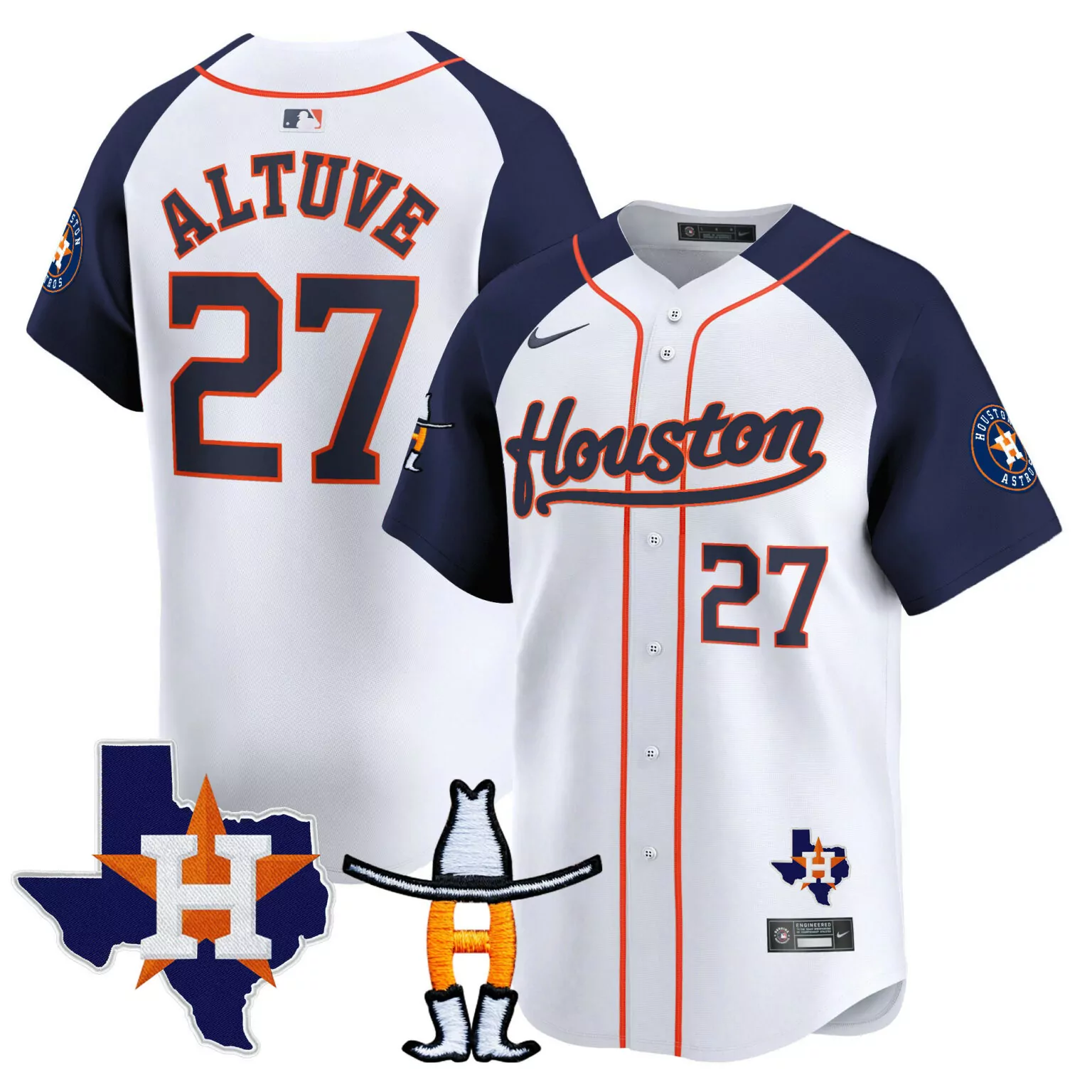 Jose Altuve 27 Houston Astros Jersey White City Connect Texas State Flag 'h' 2023