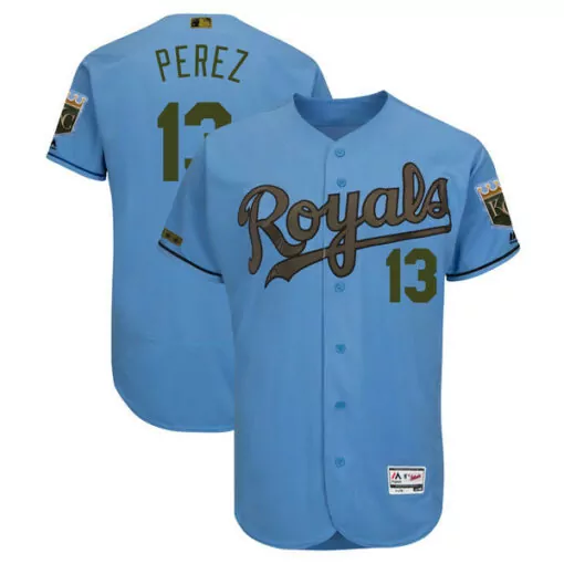 Salvador Perez 13 Royals Jersey Light Blue Null Majestic Kansas City Men Dark Olive Green