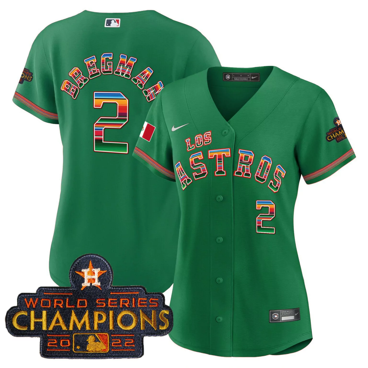 Alex Bregman 2 Los Astros Jersey Green Cinco De Mayo World Series Champions 2022