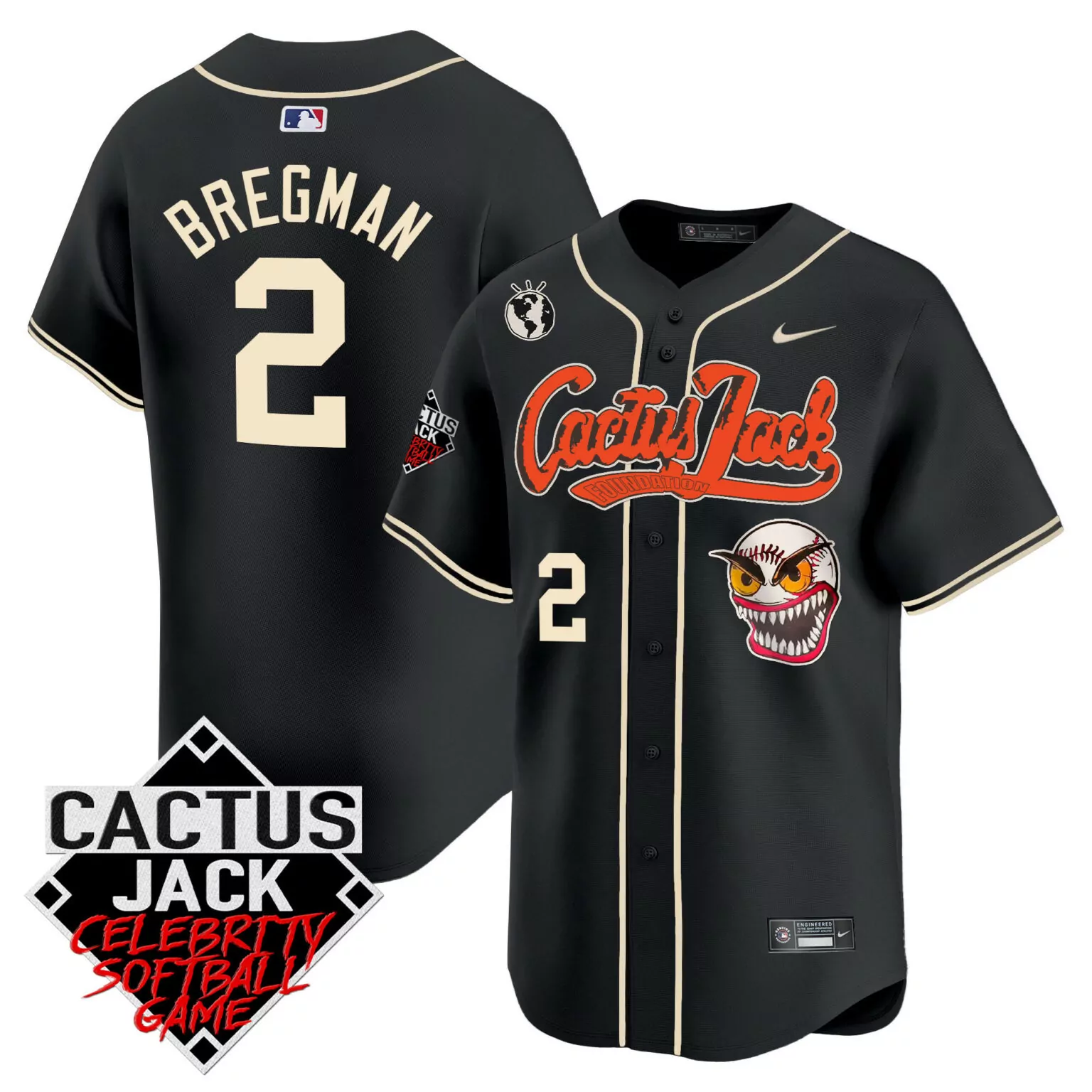 Alex Bregman 2 Cactus Jack Jersey Black Celebrity Softball Game Foundation 2023 Men