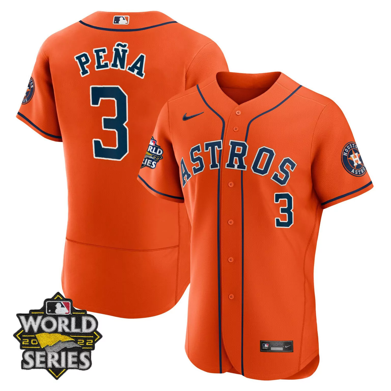 Jeremy Pea 3 Houston Astros Jersey Orange 2022 World Series Men Navy Blue Alternate