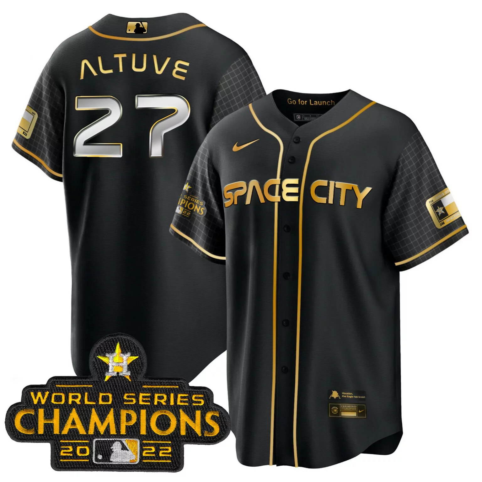 Jose Altuve 27 Houston Astros Jersey Black Space City World Series Champions 2022 Star