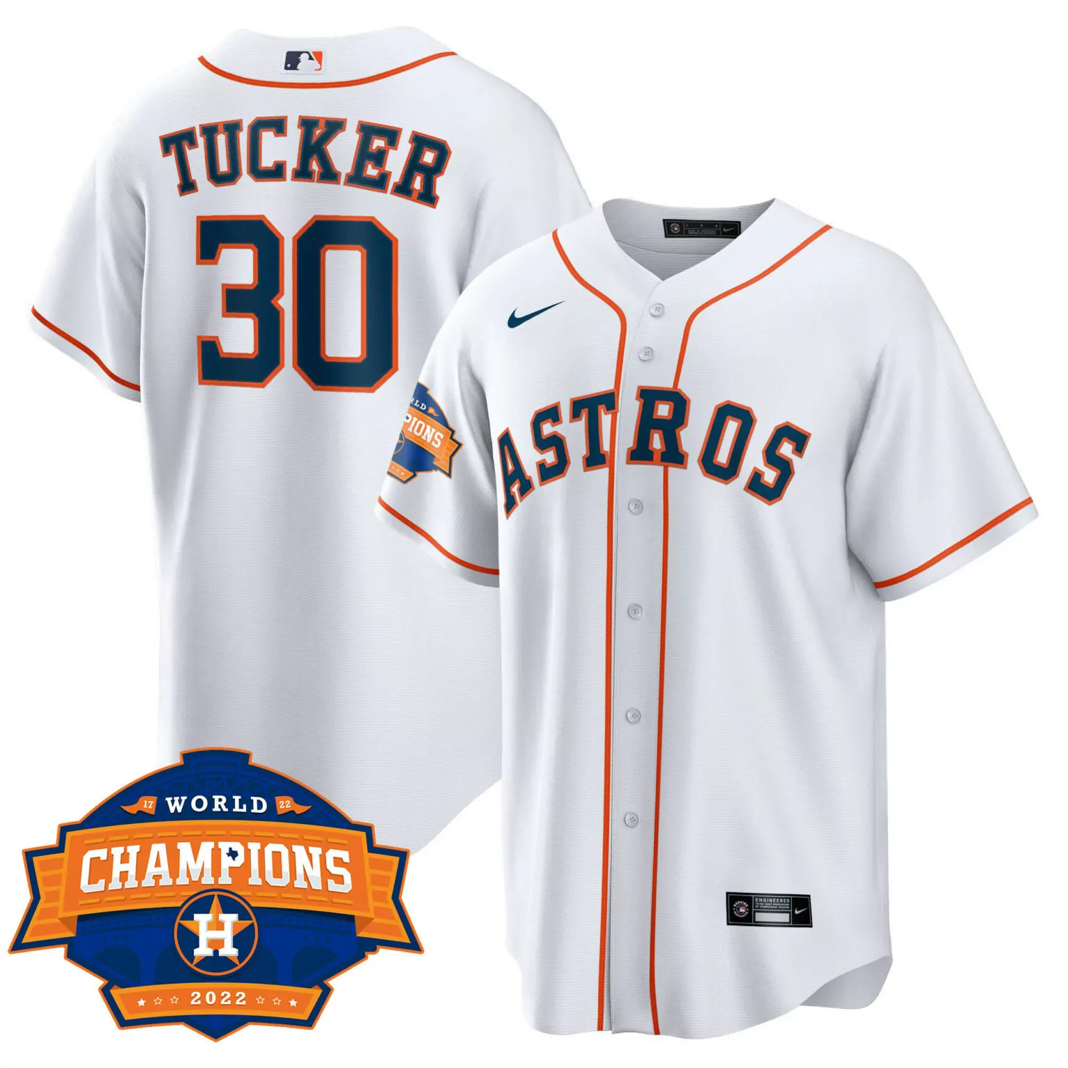 Kyle Tucker 30 Astros Jersey White World Series Champions 2022 Men Orange Navy Cool