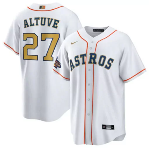 Jose Altuve 27 Astros Jersey White World Series Champions Men Orange Navy Collection