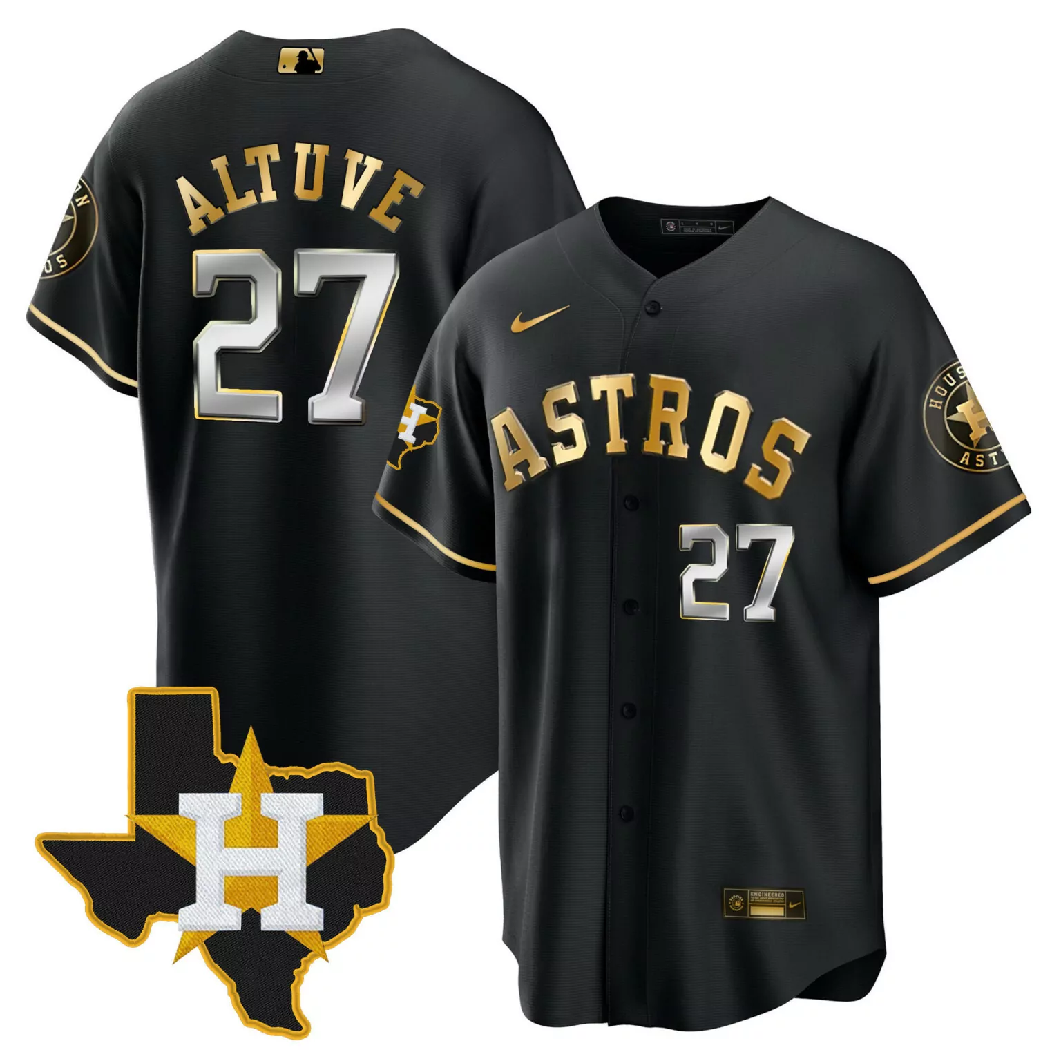 Jose Altuve 27 Astros Jersey Black City Connect Texas Men Gold Silver Cool All Stitched