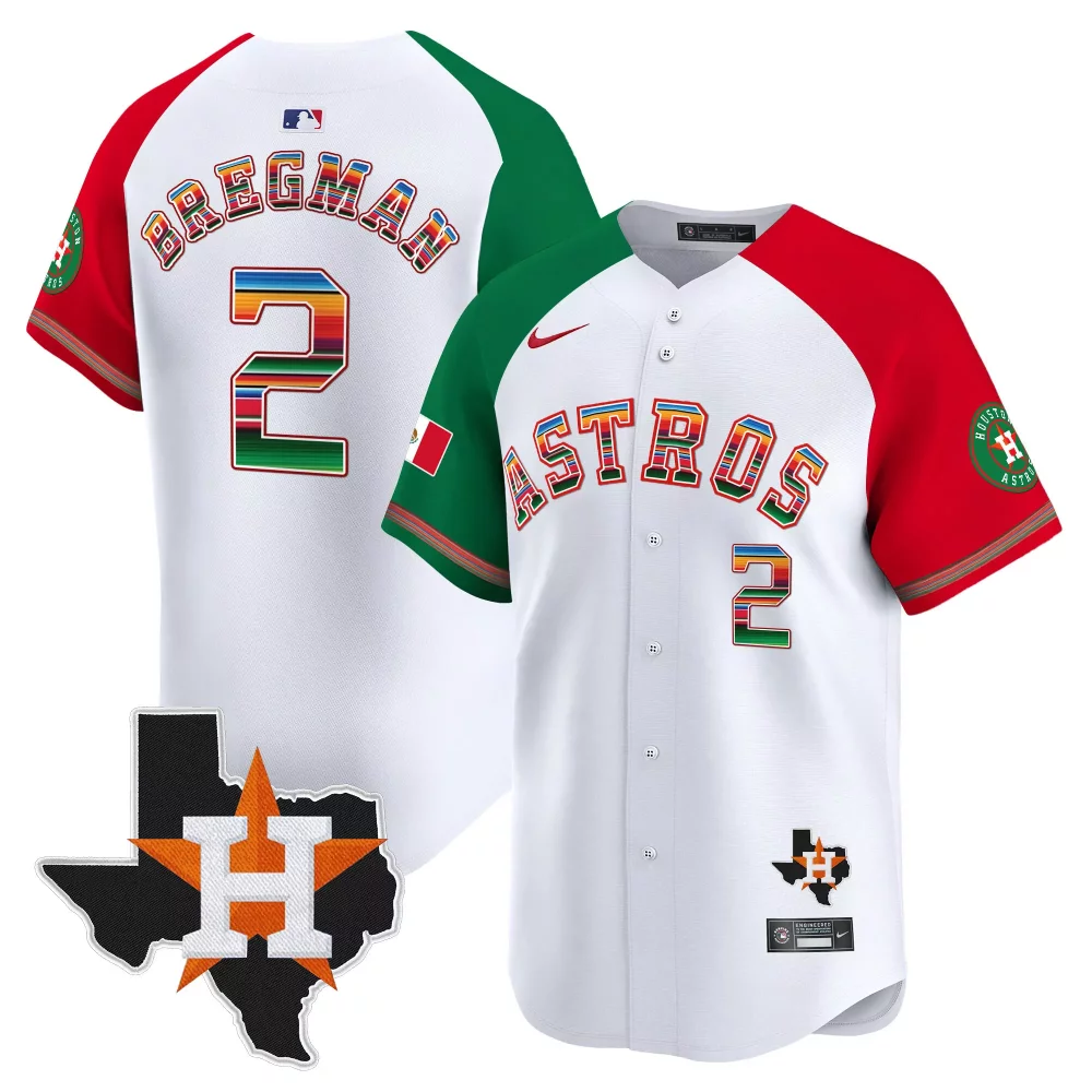Alex Bregman 2 Astros Jersey White Cinco De Mayo Mexico Flag Houston Texas Men Split