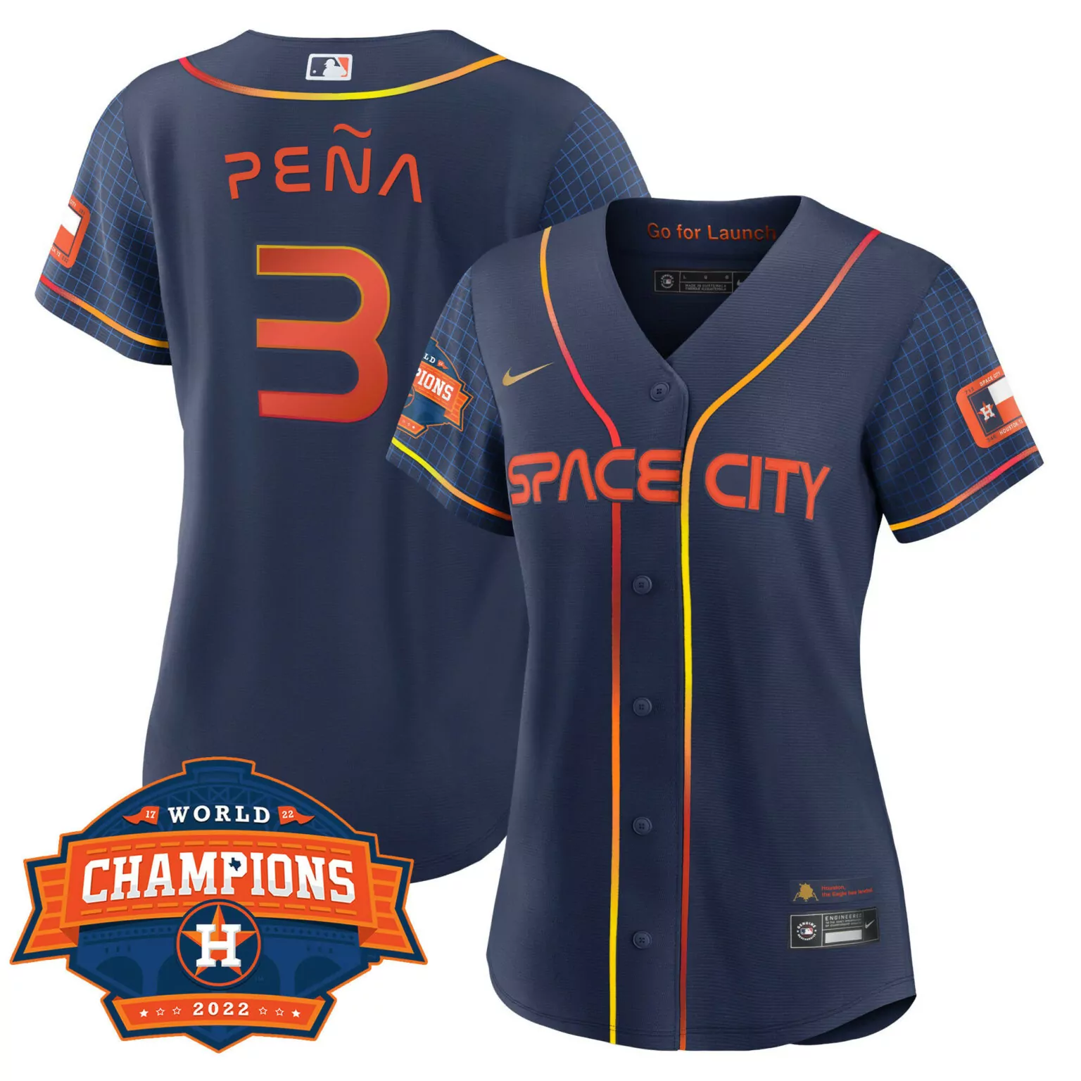 Jeremy Pena 3 Houston Astros Jersey Navy Space City World Champions 2022 Men Split