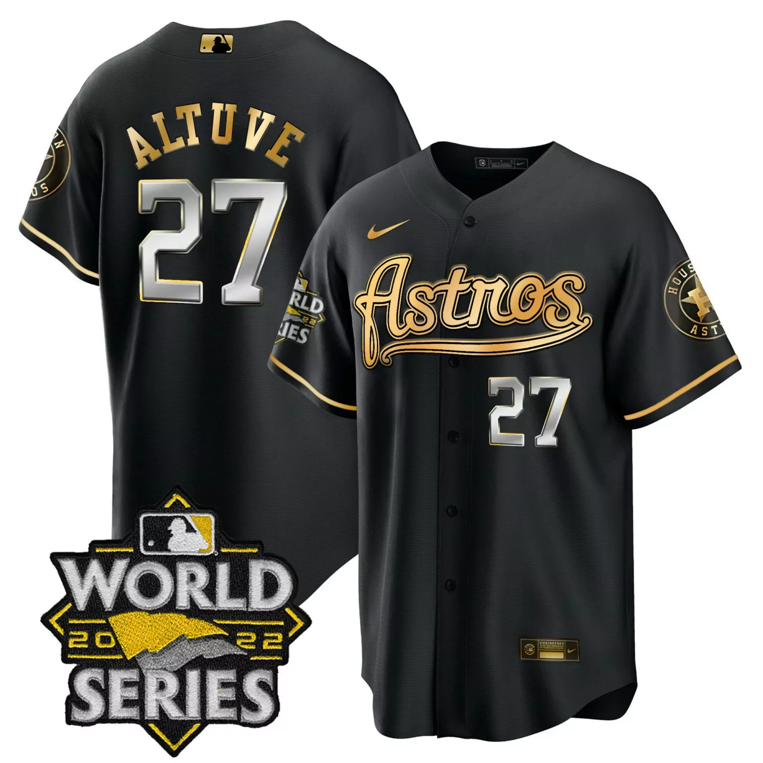 Jose Altuve 27 Astros Jersey Black World Series 2022 Men Gold Silver Cool Throwback