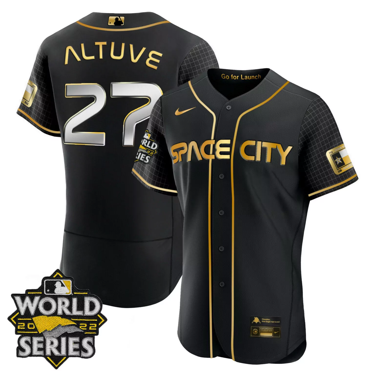 Jose Altuve 27 Space City Jersey Black World Series 2022 Gold Flex All Stitched