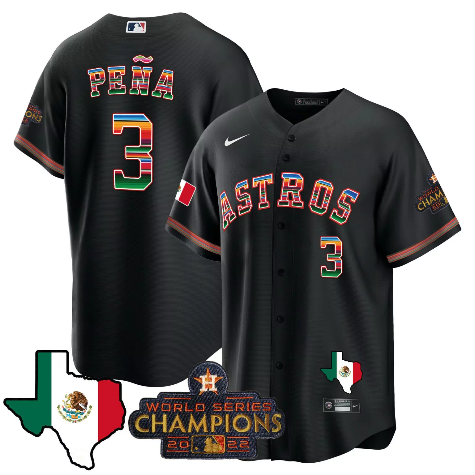 Jeremy Pena 3 Astros Jersey Black Cinco De Mayo World Series Champions 2022 Men Green