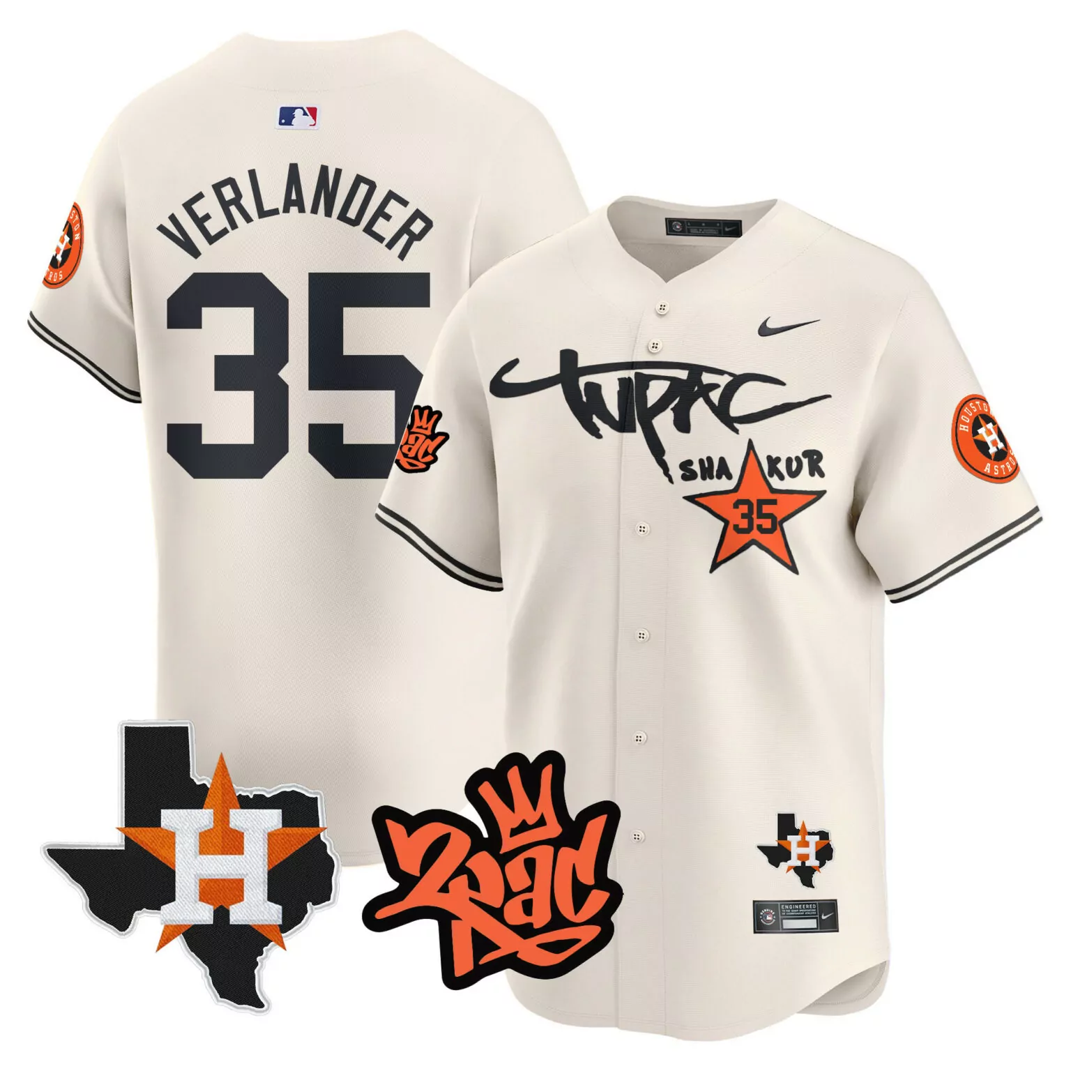 Justin Verlander 35 Jersey Cream Tupac Shakur Tribute Houston Astros Texas Shape