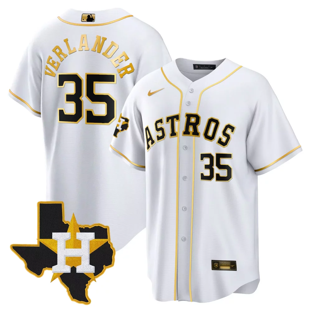 Justin Verlander 35 Astros Jersey White City Connect Houston Texas Star Men Gold