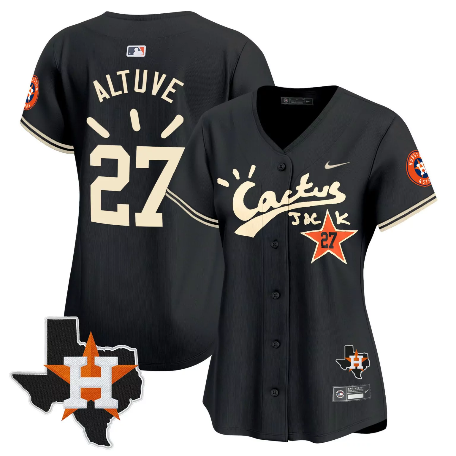 Jose Altuve 27 Houston Astros Jersey Black Cactus Jack Texas 2023 Men Alternate Orange