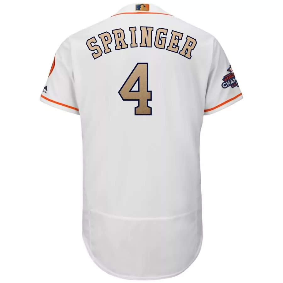 George Springer 4 Houston Astros Jersey White 2017 World Series Champions Men Orange