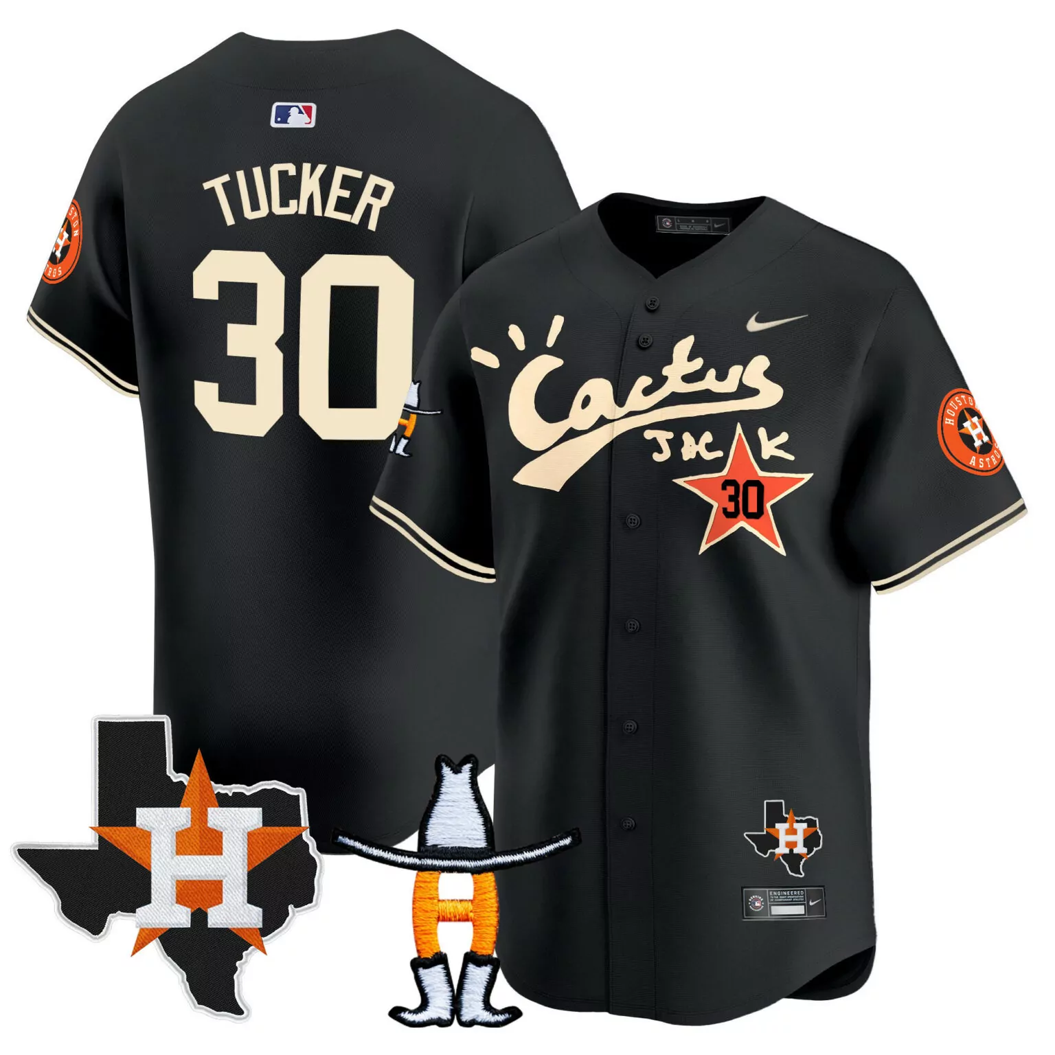 Kyle Tucker 30 Houston Astros Jersey Black Cactus Jack 2023 Men Cream Orange White