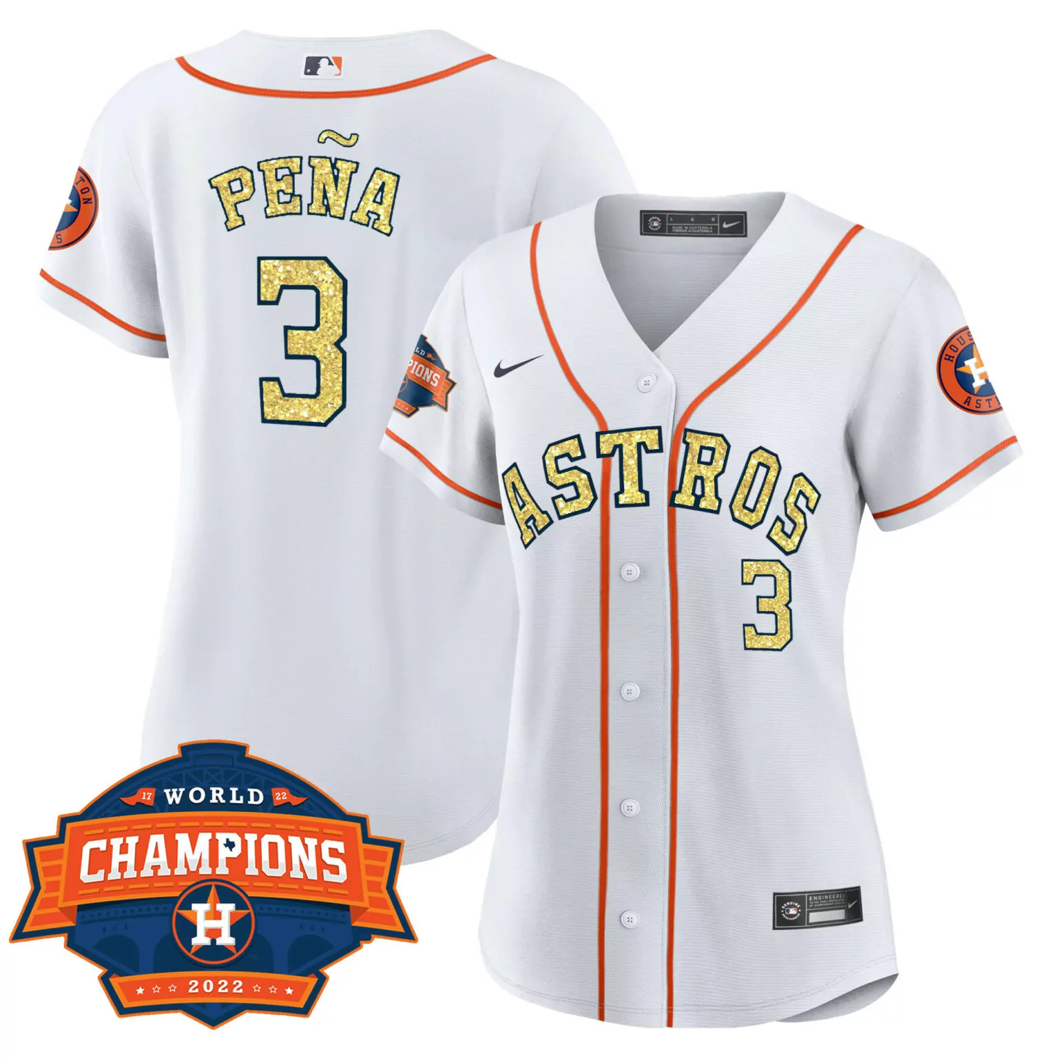 Jeremy Pena 3 Astros Jersey White World Series Champions 2022 Men Orange Gold All
