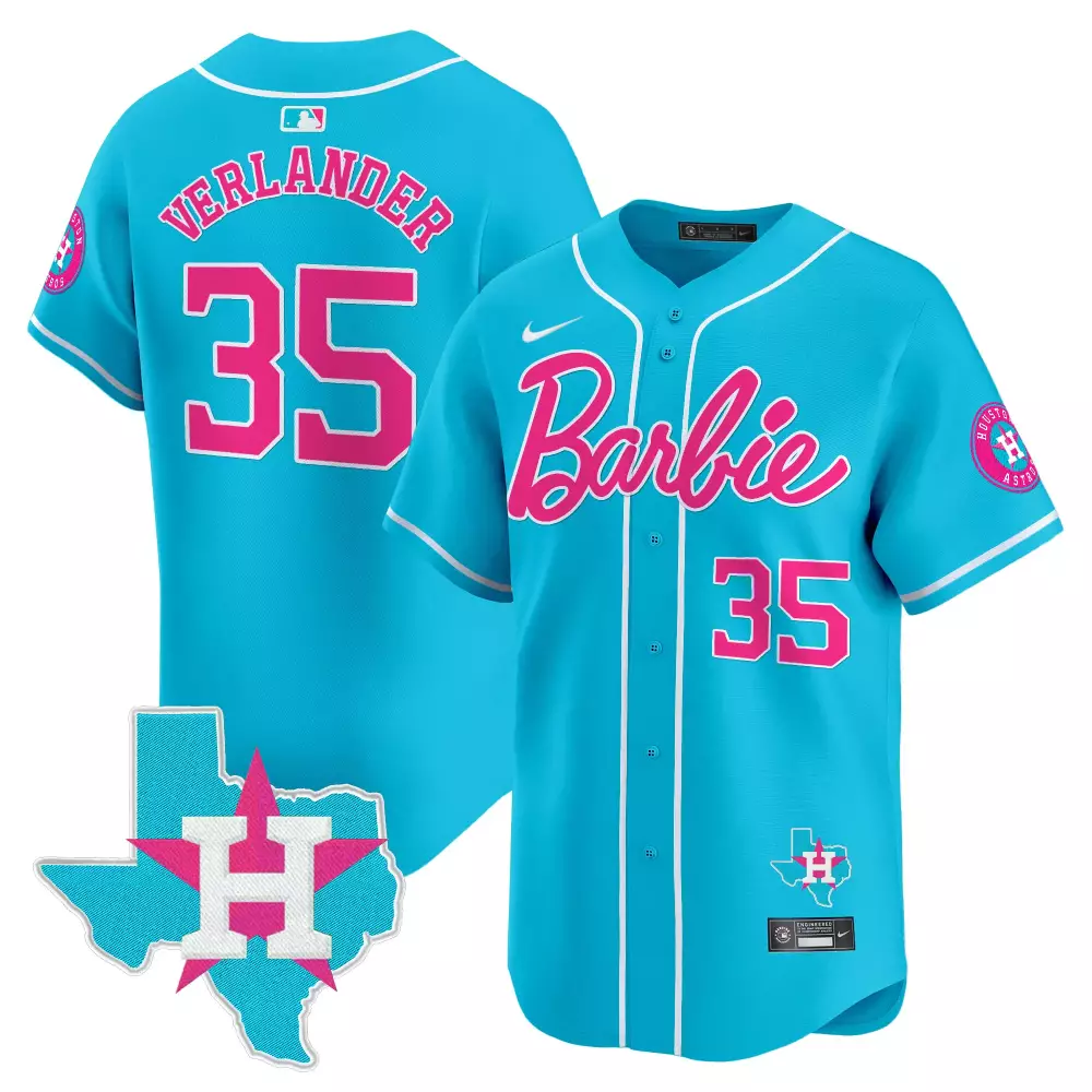 Justin Verlander 35 Jersey Bright Blue Barbie Collaboration Houston Astros Texas 2023