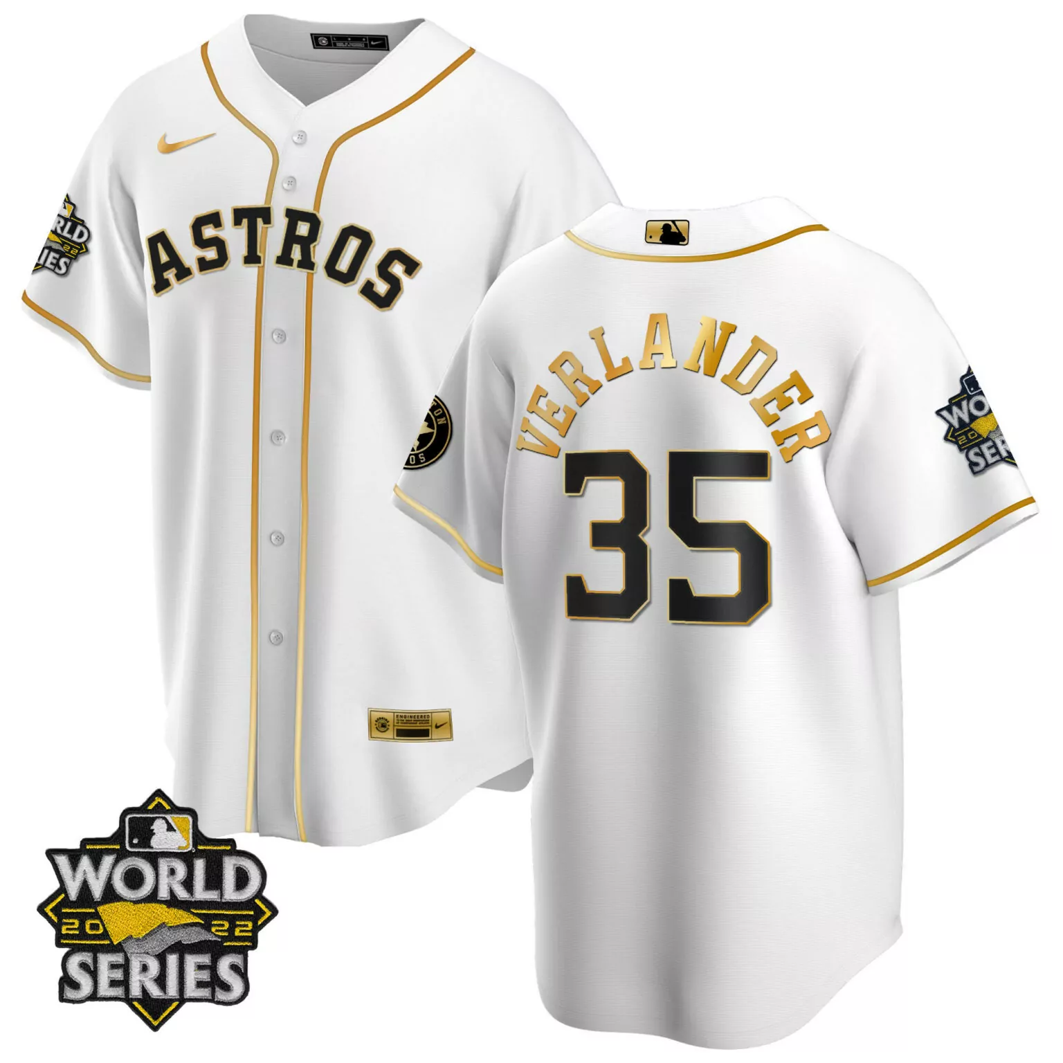 Justin Verlander 35 Astros Jersey White World Series 2022 Men Gold Black All Stitched