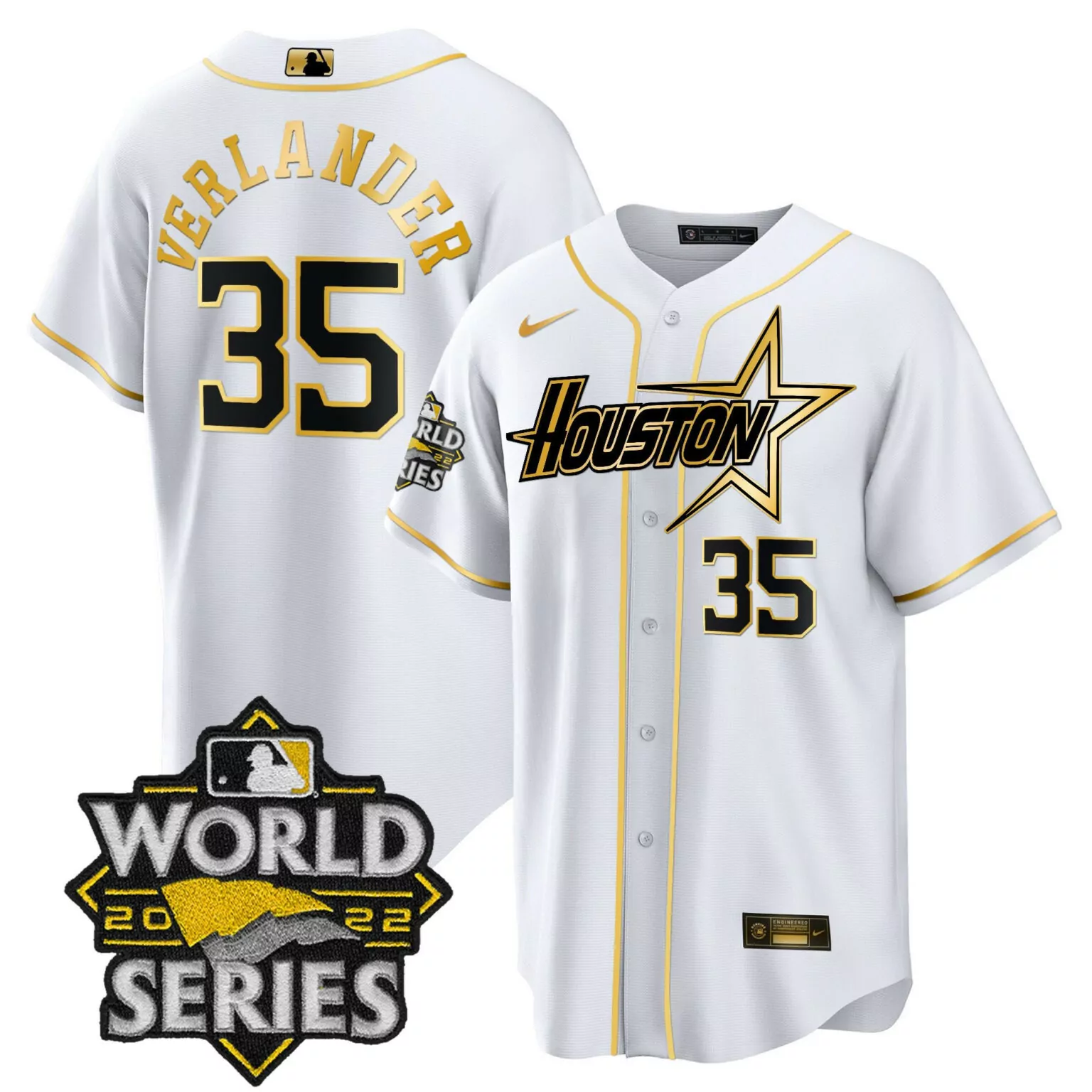 Justin Verlander 35 Jersey White Houston Astros World Series 2022 Men Gold Black