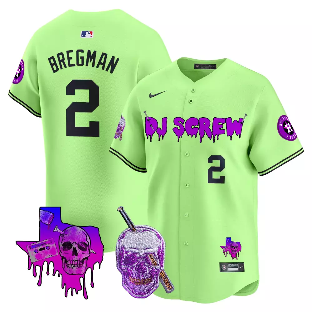 Alex Bregman 2 Houston Astros Jersey Lime Green Dj Screw Texas Outline Skull Men