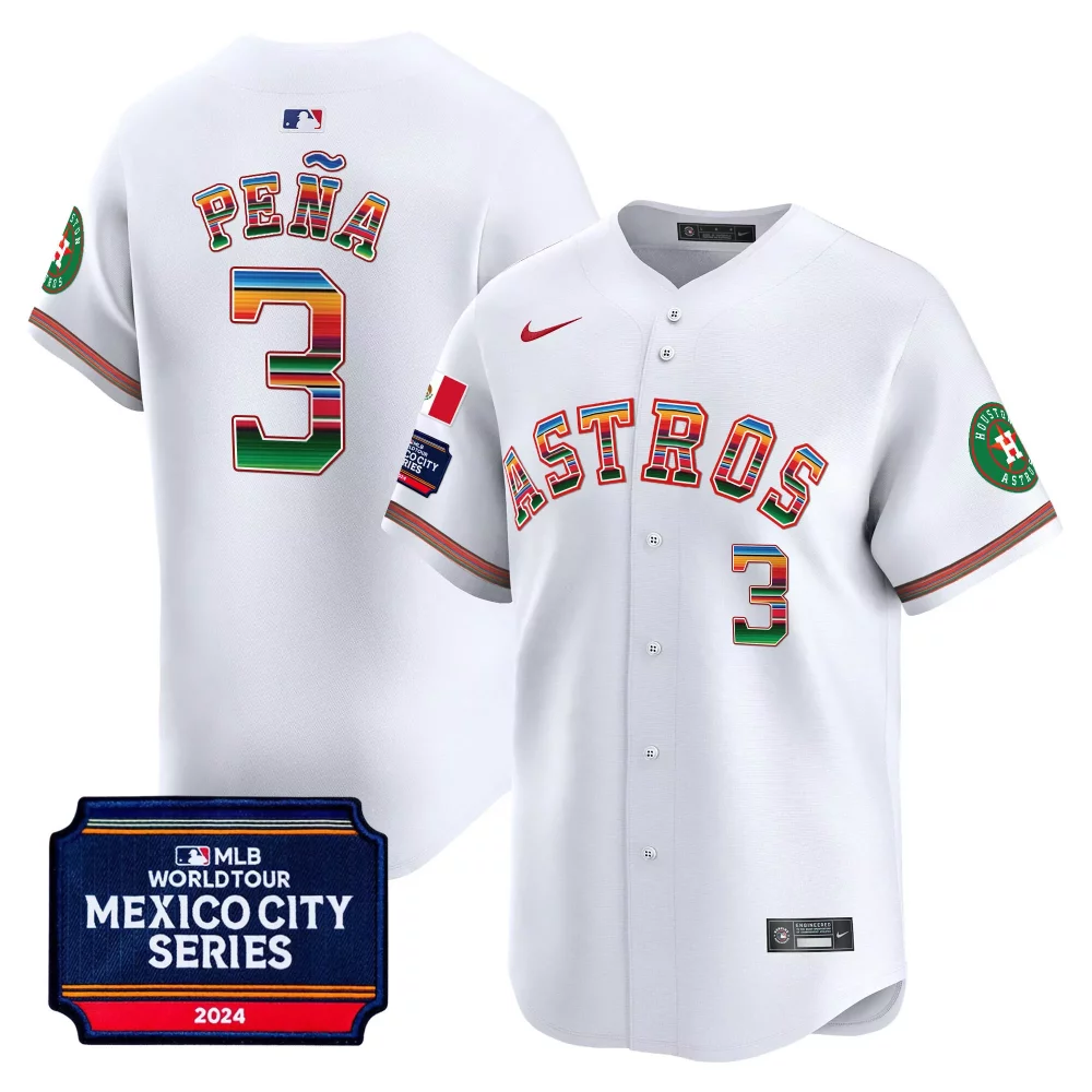 Peña 3 Astros Jersey White Mexico City Series Flag 2024 Split Custom Design Multicolor