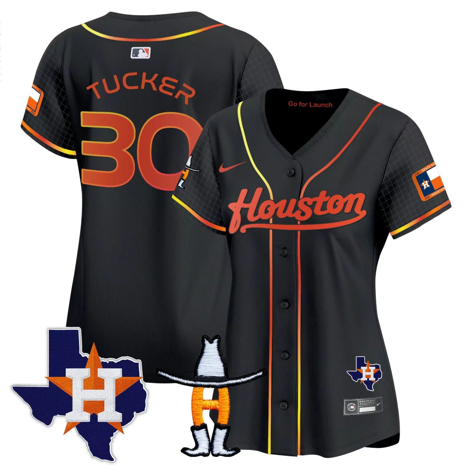 Kyle Tucker 30 Astros Jersey Black Space City Houston Texas 2023 Men Split Design