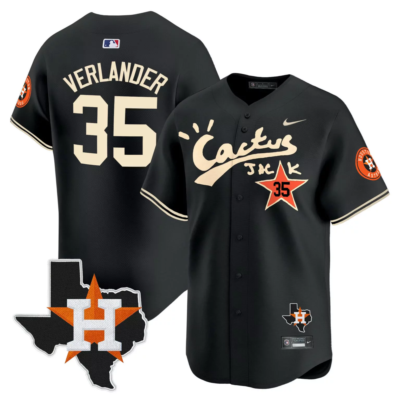 Justin Verlander 35 Jersey Black Cactus Jack Houston Astros Texas State Men Orange