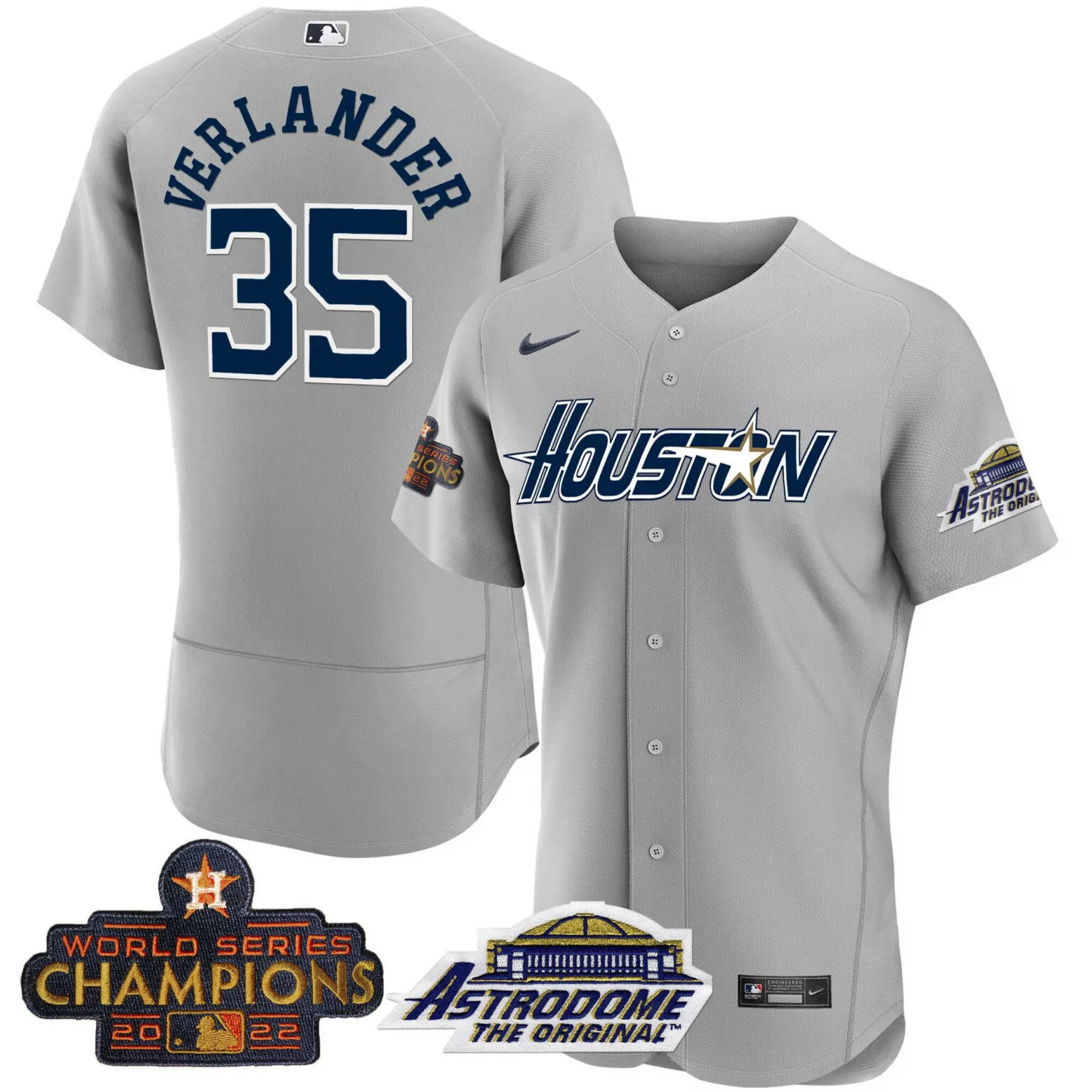 Justin Verlander 35 Jersey Gray World Series Houston Astros Champions 2022 Astrodome Original